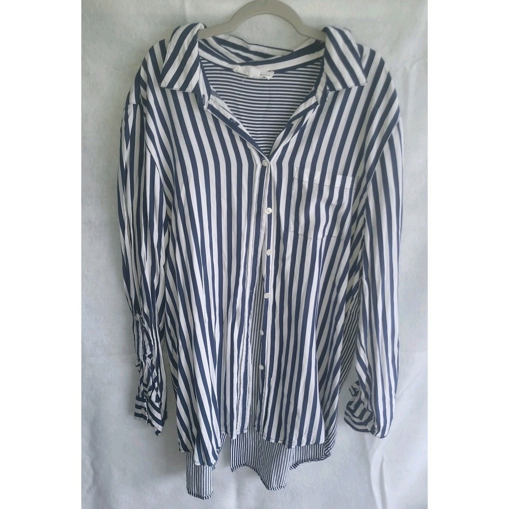 Jane delancey women's lightweight blouse stripes button back large‎ blue white